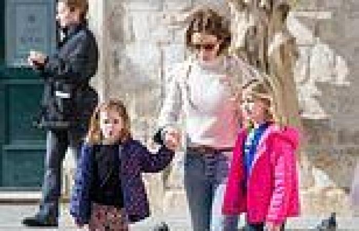 Emily Blunt dons cream polo neck during stroll with daughters Hazel, 7, and ...