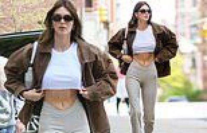 Kendall Jenner flaunts her toned midriff and long legs in a crop top and ...