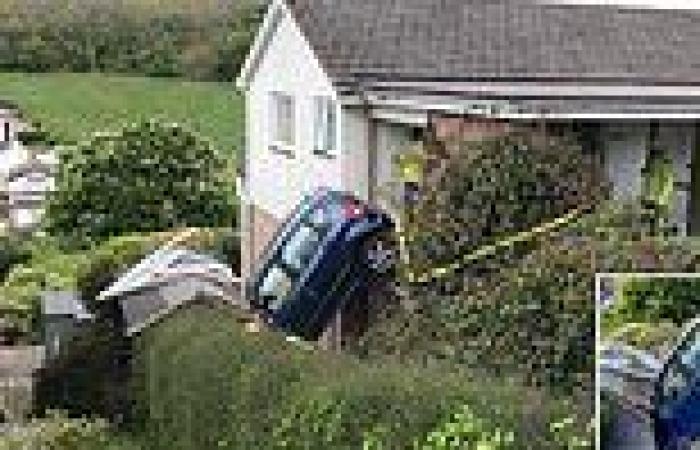 Mercedes driven by woman, 88, crashes through wall outside her home and lands ...