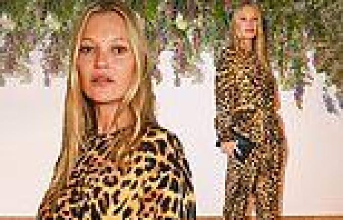 Kate Moss looks effortlessly stylish in a leopard print jumpsuit as she attends ...
