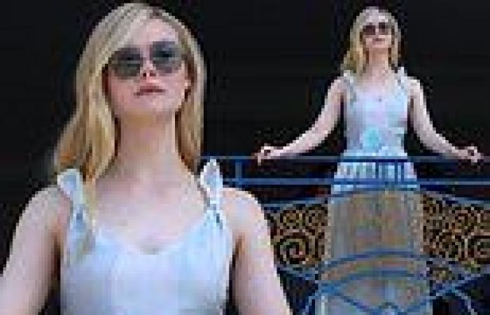 Thursday 19 May 2022 04:55 PM Elle Fanning is a vision in a baby blue chiffon dress as she poses on her ... trends now