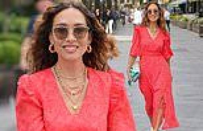 Thursday 19 May 2022 10:19 AM Myleene Klass embraces the sunshine in a coral frilled dress and white sandals trends now