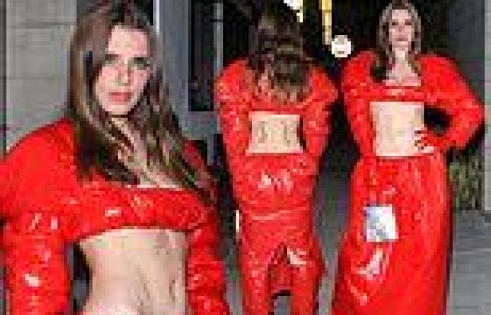 Thursday 19 May 2022 03:52 PM Julia Fox sizzles in a red latex two-piece with busty ab-baring crop top and ... trends now