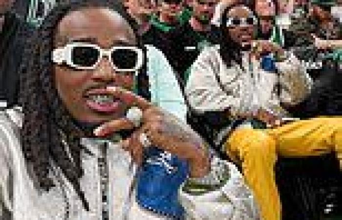 Sunday 22 May 2022 05:49 AM Quavo is blinged out in bracelets and a diamond grill at NBA playoff game in ... trends now