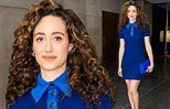 Monday 23 May 2022 08:04 PM Emmy Rossum shows off her legs in a blue dress to talk Angelyne on Today trends now