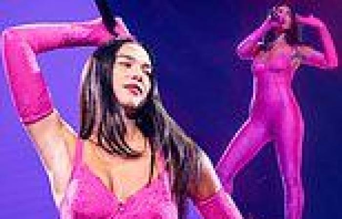 Saturday 4 June 2022 01:01 AM Dua Lipa flaunts her incredible figure in a skintight pink catsuit on tour trends now