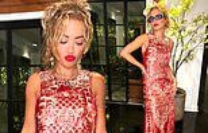 Saturday 4 June 2022 04:55 PM Rita Ora cuts a stylish figure in scarlet and gold patterned gown and classic ... trends now