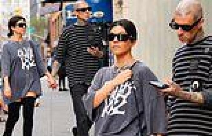 Wednesday 14 September 2022 07:29 PM Kourtney Kardashian wears a top from Travis Barker's band Blink 182 in NYC trends now