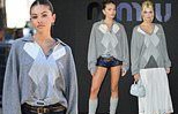 Tuesday 4 October 2022 05:15 PM Thylane Blondeau and Pixie Geldof don matching grey argyle jumpers at the Miu ... trends now