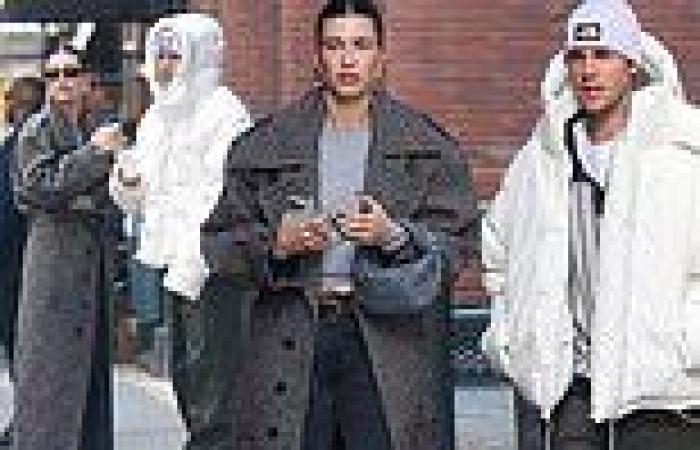 Hailey Bieber looks chic in charcoal coat as she steps out with husband Justin ... trends now