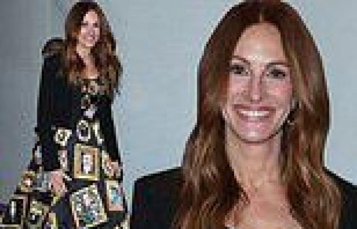 Julia Roberts supports friend George Clooney in dress covered in pictures of ... trends now