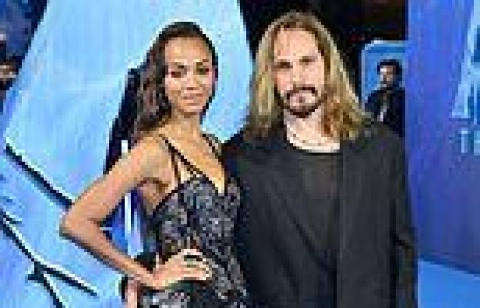 Zoe Saldana dons a black minidress with overlay as she cosies up to husband ... trends now