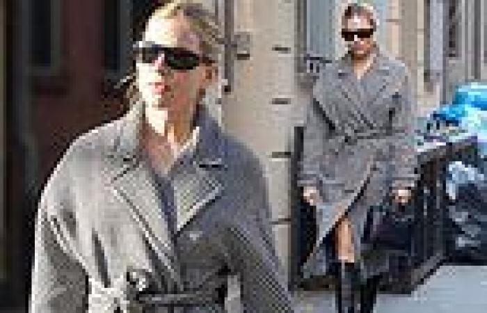Sienna Miller cuts a stylish figure in a checked coat and knee high boots in ... trends now