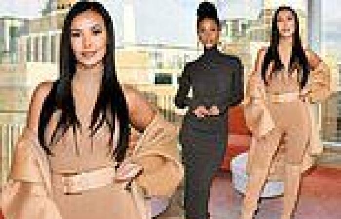 Maya Jama flaunts her incredible curves in skintight camel jumpsuit with a ... trends now