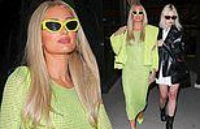 Paris Hilton shows off slim frame in neon yellow dress alongside Ashley Benson ... trends now