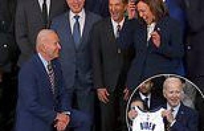 Awkward moment Kamala refuses to kneel with Biden for photo-op trends now