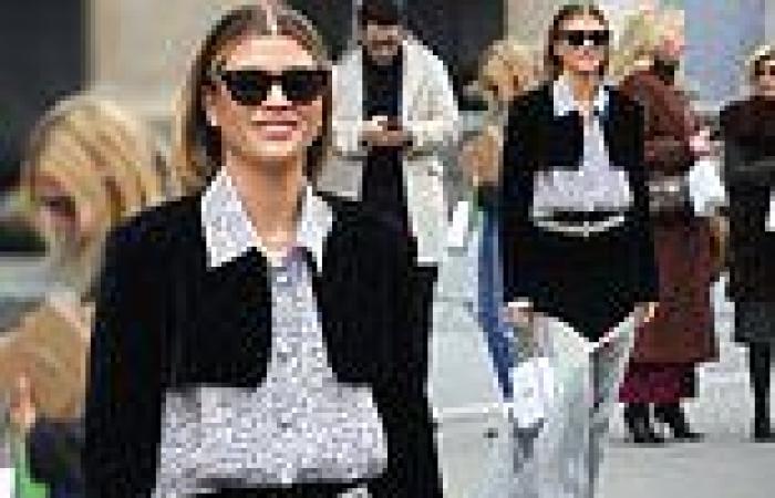 Sofia Richie cuts a stylish figure in a white dress and quirky cropped blazer ... trends now