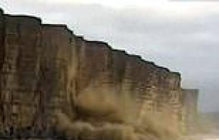 Dramatic moment 1,000 tons of ancient rock falls from 150ft sandstone cliffs on ... trends now