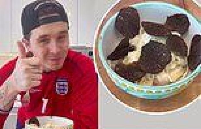 Brooklyn Beckham sports number seven England shirt as he whips up a tagliatelle trends now