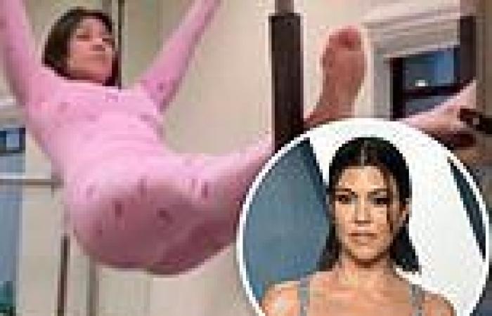 Kourtney Kardashian does her morning Pilates in skintight pink SKIMS pajamas trends now