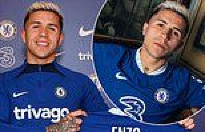 sport news Enzo Fernandez pictured in a Chelsea shirt for the first time after his British ... trends now