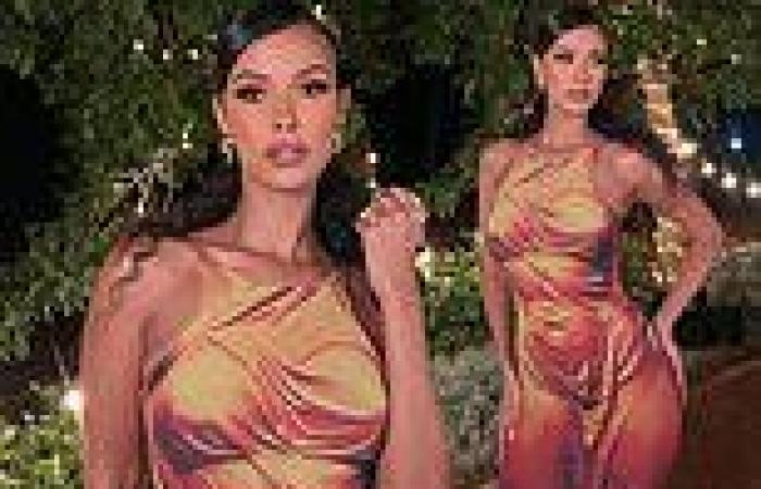 Maya Jama flaunts her eye-popping curves in a  racy orange wet-look dress trends now