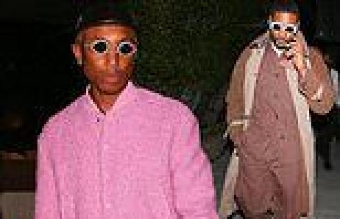 Pharrell Williams and Usher both wear color-coordinated outfits while attending ... trends now