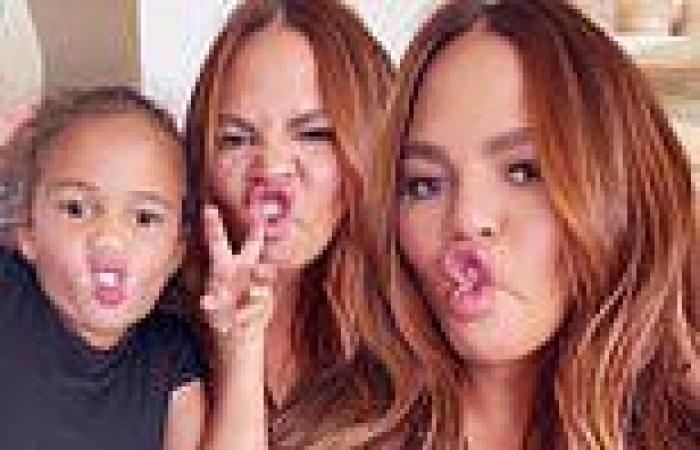 Chrissy Teigen and her mini-me daughter Luna, six, make funny faces for the ... trends now