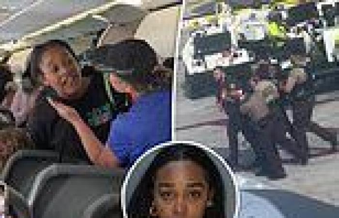 Moment woman gets CARRIED off Frontier flight by cops at Miami airport trends now