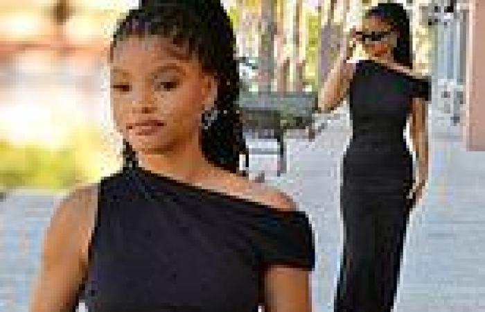 Halle Bailey cuts a fashionable figure in a sleek black dress while stepping ... trends now