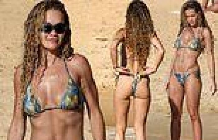 Rita Ora displays her figure in a TINY thong bikini  during a beach day in ... trends now