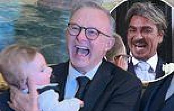 Anthony Albanese moment with John Ibrahim at Kyle Sandilands' wedding to Tegan ... trends now