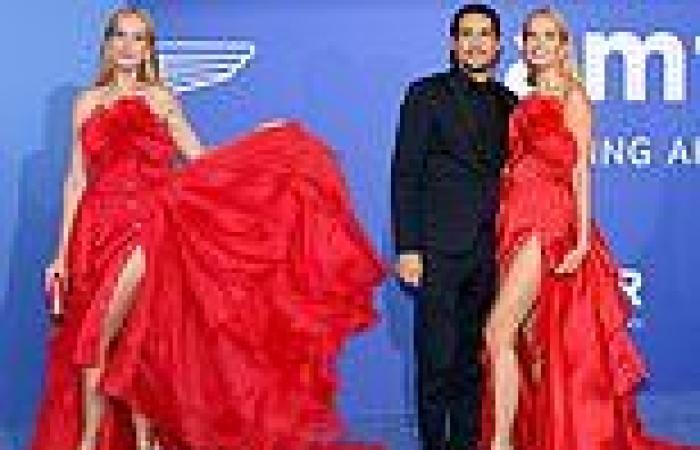 Petra Nemcova stuns in red gown with husband Benjamin Larretche at the amfAR ... trends now