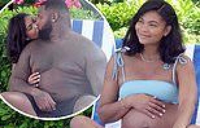 Chanel Iman cradles baby bump in a blue bikini in Italy with boyfriend Davon ... trends now