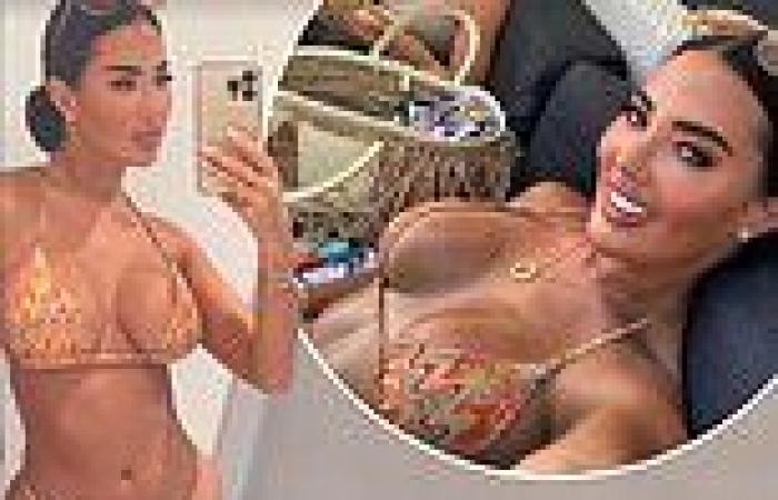 Yazmin Oukellou shows VERY busty display in a brown bikini as she relaxes in ... trends now
