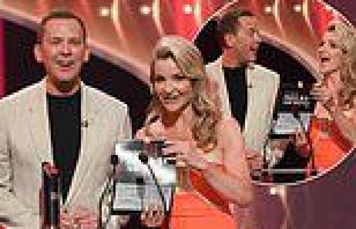 Helen Skelton puts on a busty display in plunging coral gown as she presents at ... trends now