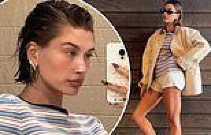 Hailey Bieber shows off her toned legs in Justin Bieber's clothes trends now