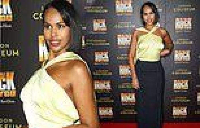 Sabrina Elba exudes class in halterneck lime satin top at he We Will Rock You ... trends now