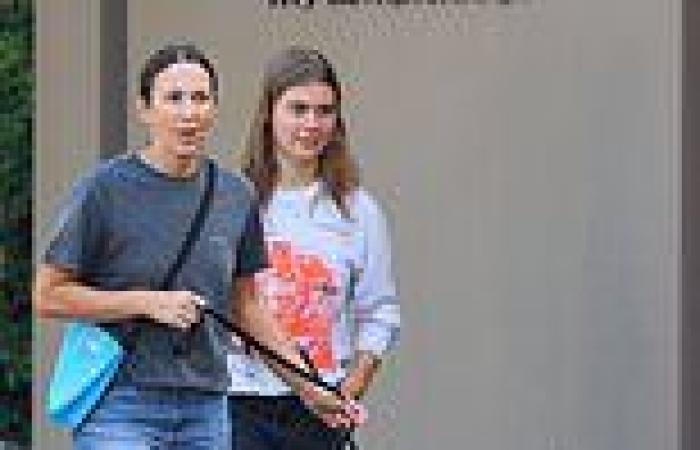 Bec Hewitt, 39, cuts a casual figure in a tee and jeans with Mia for dog walk trends now