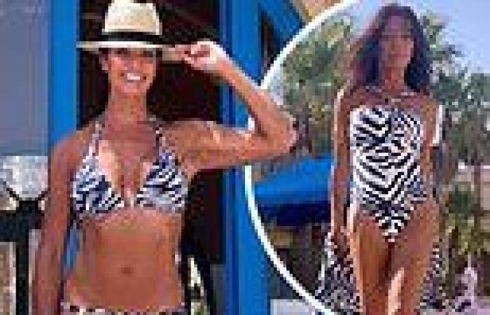 Jenny Powell, 55, displays her incredible figure in a zebra print bikini as she ... trends now