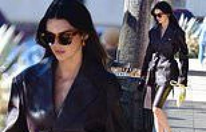 Kendall Jenner is effortlessly chic in a brown leather jacket and skirt in ... trends now