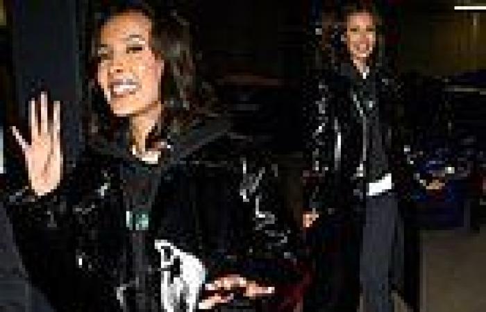 Maya Jama catches the eye in a black PVC trench coat as she leaves MediaCity ... trends now