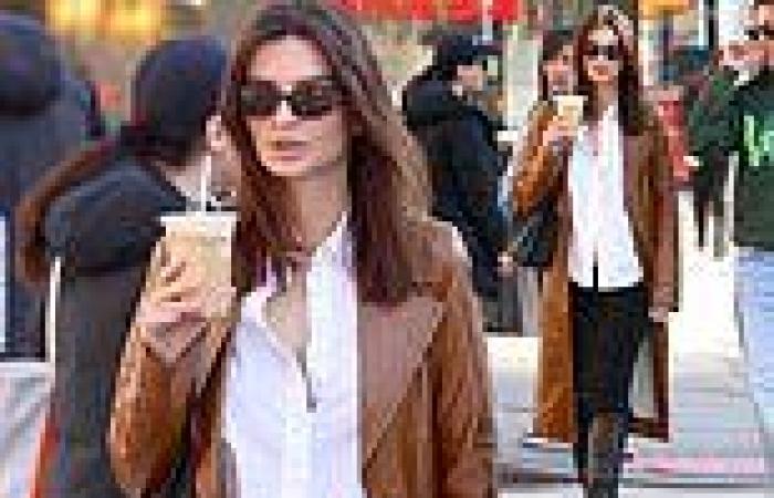 Emily Ratajkowski is the epitome of chic in brown leather trench coat and ... trends now