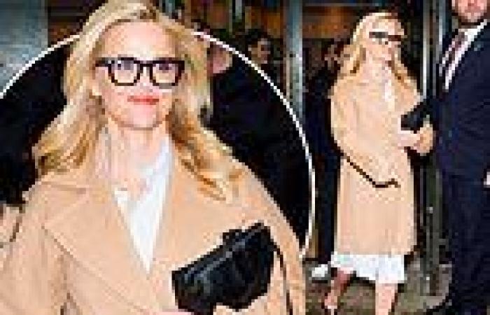 Reese Witherspoon looks scholastic in nerd glasses and beige coat as she exits ... trends now