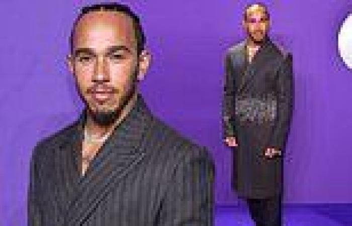 Lewis Hamilton goes shirtless in a long pinstripe Dior coat as he attends the ... trends now