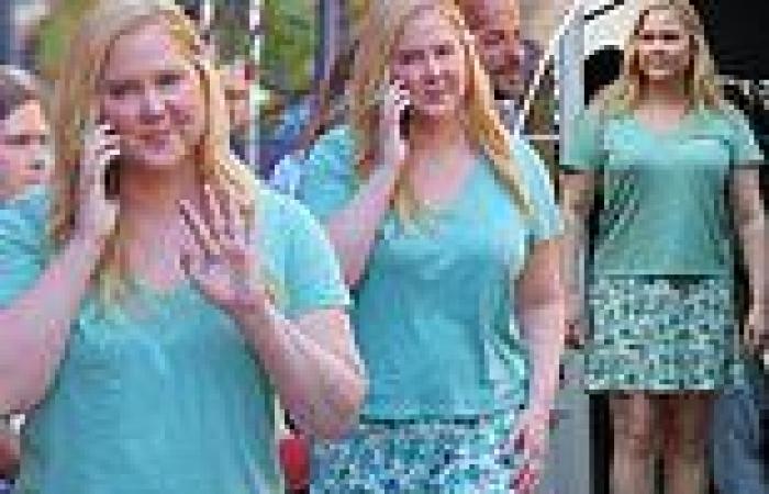 Amy Schumer looks thinner in a T-shirt and mini skirt while filming Kinda ... trends now