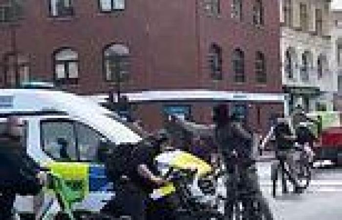 Shocking moment balaclava wearing bike gang prevent police van from attending a ... trends now