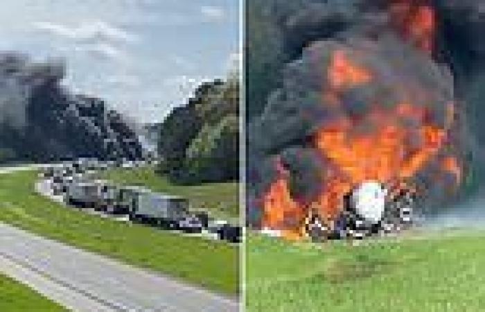 Terrifying moment tanker explodes in a huge fireball after overturning on major ... trends now