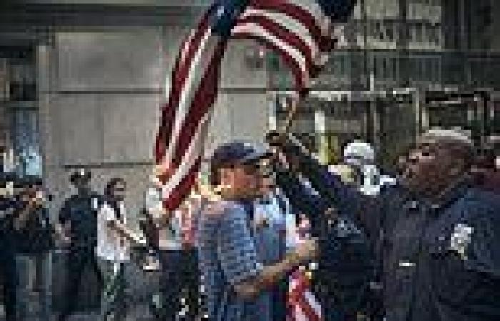Pro-Palestinian protesters chant 'death to America' and light US flag ON FIRE ... trends now