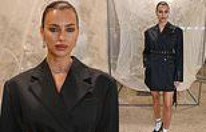 Irina Shayk puts on a leggy display in a trendy blazer dress as she attends the ... trends now